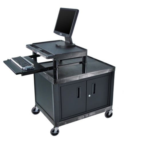 Luxor OHT42PSC-B Black Mobile Presentation Station with Cabinet and Pullout Tray