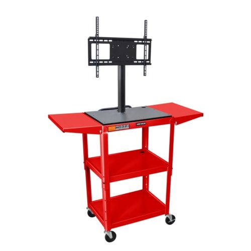 Luxor Red Adjustable Height Audio/Visual Cart with LCD Mount and Shelves