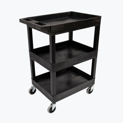 Luxor SEC111-B 3-Shelf Black 24" x 18" Tub Plastic Utility Cart