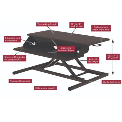 Luxor Two-Level Black Pneumatic Standing Desk Converter - CVTR PRO-BK