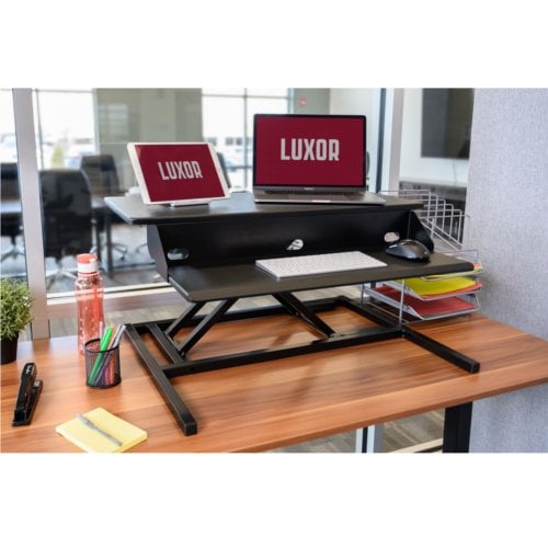 Luxor Two-Level Black Pneumatic Standing Desk Converter - CVTR PRO-BK