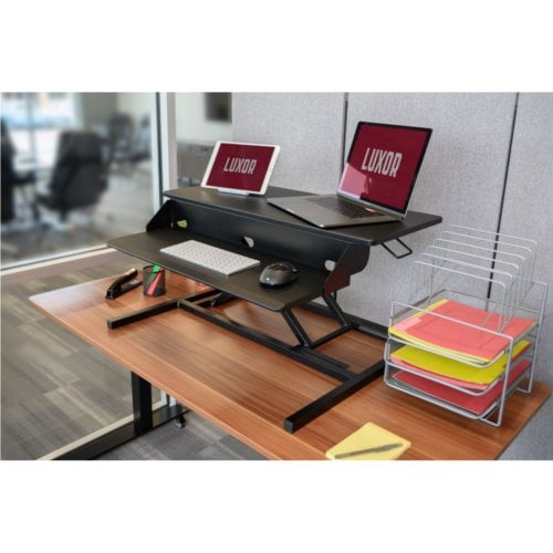 Luxor Two-Level Black Pneumatic Standing Desk Converter - CVTR PRO-BK