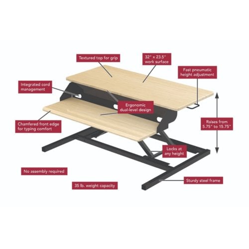 Luxor Two-Level White Oak Pneumatic Standing Desk Converter - CVTR PRO-WO