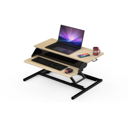 Luxor Two-Level White Oak Pneumatic Standing Desk Converter - CVTR PRO-WO
