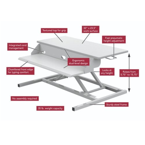 Luxor Two-Level White Pneumatic Standing Desk Converter - CVTR PRO-WH