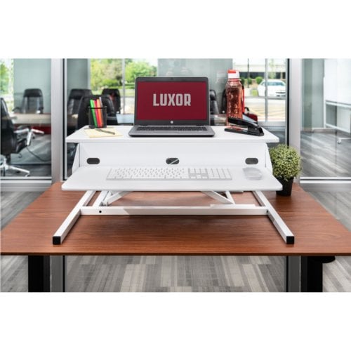 Luxor Two-Level White Pneumatic Standing Desk Converter - CVTR PRO-WH
