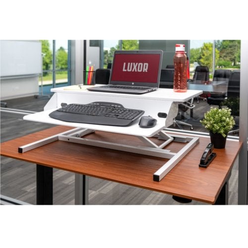 Luxor Two-Level White Pneumatic Standing Desk Converter - CVTR PRO-WH