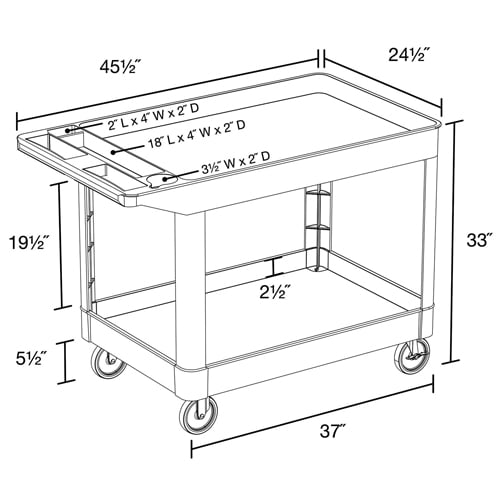 Luxor XLC11-B Black Two-Shelf Heavy-Duty Utility Cart