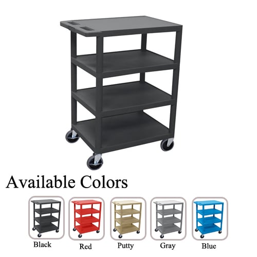 Luxor 24" x 18" 4-Flat Shelf Molded Plastic Utility Carts