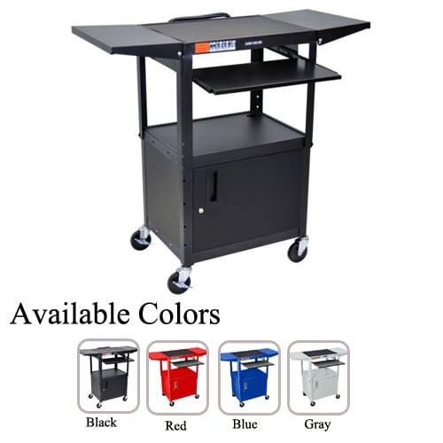 Luxor Adjustable Height Steel A/V Cart with Pullout Keyboard Tray,Cabinet and 2 Drop Leaf Shelves