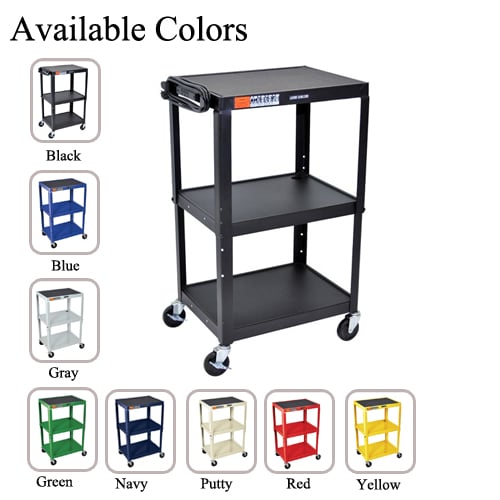 Luxor AVJ42 Adjustable Height Steel 3-Shelf A/V Cart