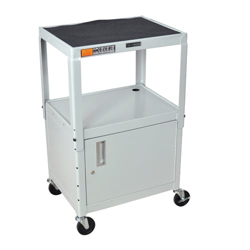Luxor AVJ42C-LG Gray Adjustable Height Steel A/V Cart with Cabinet