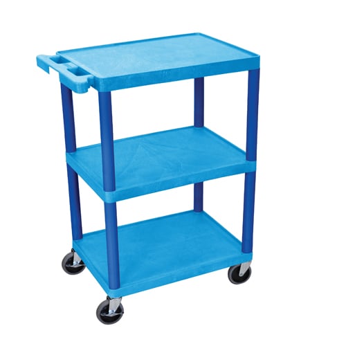 Luxor HE34-BU 34" High Blue Molded Plastic 3-Shelf Utility Cart