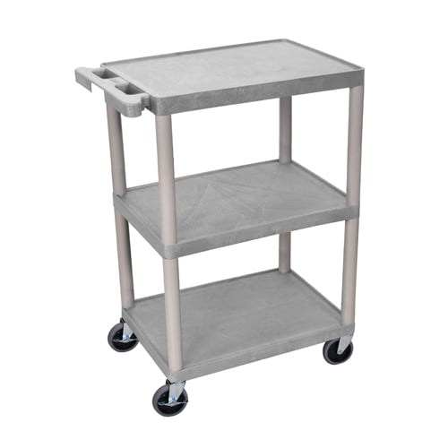 Luxor HE34-G 34" High Gray Molded Plastic 3-Shelf Utility Cart