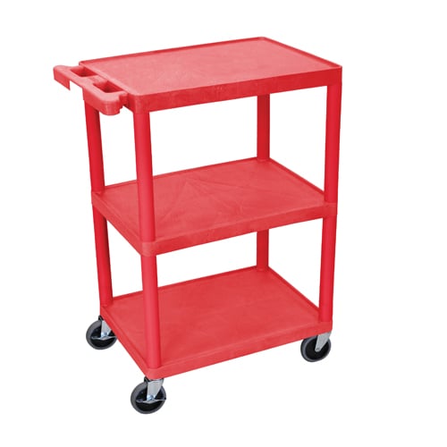 Luxor HE34-RD 34" High Red Molded Plastic 3-Shelf Utility Cart