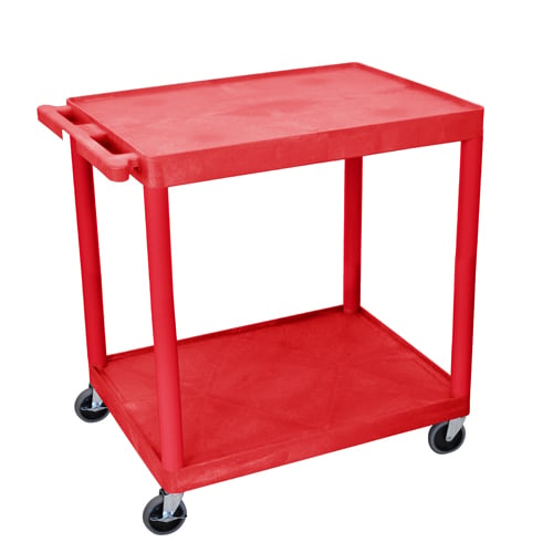 Luxor HE38-RD 32" Wide Red Molded Plastic 2-Shelf Utility Cart