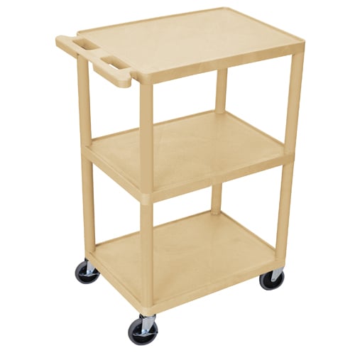 Luxor HE42-P 43" High Putty Molded Plastic 3-Shelf Utility Cart