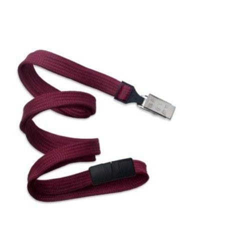 Maroon Flat Braid Break-Away Lanyard with Bulldog Clip - 100pk
