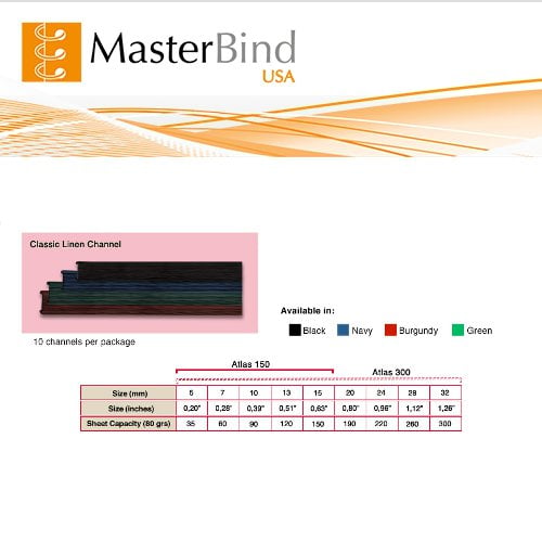 MasterBind Black 24mm Classic Linen Finish Binding Channels - 10/BX