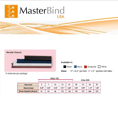 MasterBind 11" White 10mm Hard Cover Binding Channels - 10/BX