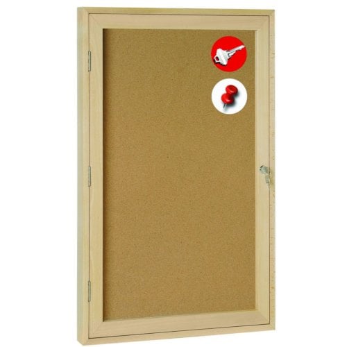 MasterVision 1-Door 24" x 36" Cork Bulletin Enclosed Board with Oak Wood Frame