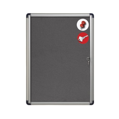 MasterVision 1-Door 28" x 38.25" Ultra Slim Gray Fabric Bulletin Enclosed Board w/ Aluminum Frame