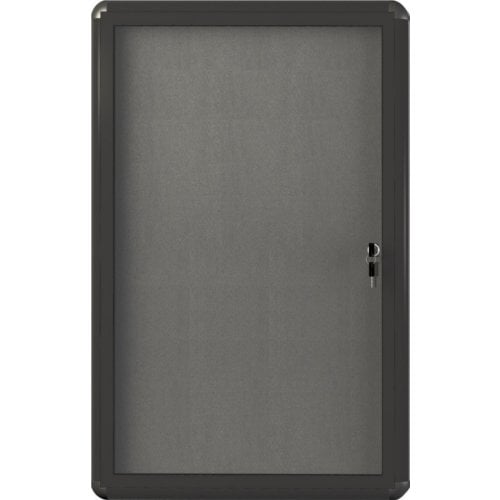 MasterVision 1-Swing Door 24" x 36" Grey Fabric Bulletin Enclosed Board w/ Graphite Aluminum Frame