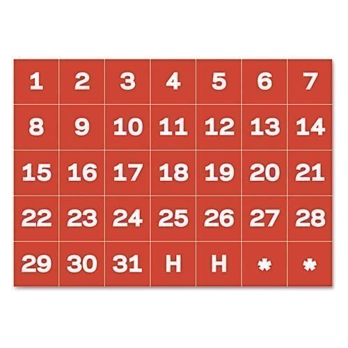 MasterVision 1" x 1" Calendar Dates Magnets (White on Red) - 35pcs/set