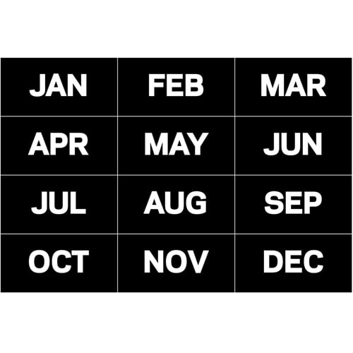 MasterVision 1" x 2" Months of the Year Magnets (White on Black) - 12pcs/set