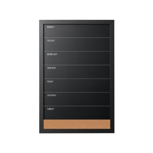 MasterVision 16" x 24" Weekly Planner Chalkboard / Cork Strip Combo Board with Black MDF Frame