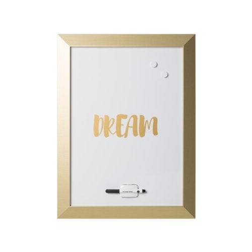 MasterVision 18" x 24" Quote "DREAM" Magnetic Steel Whiteboard with Gold MDF Frame