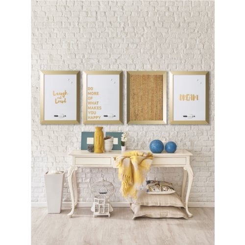 MasterVision 18" x 24" Quote "DREAM" Magnetic Steel Whiteboard with Gold MDF Frame