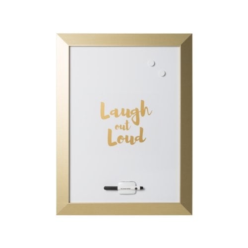 MasterVision 18" x 24" Quote "LOL" Magnetic Steel Whiteboard with Gold MDF Frame