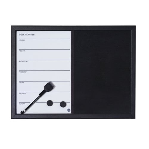 MasterVision 18" x 24" Weekly Planner Magnetic Dry Erase / Black Felt Board with Black MDF Frame