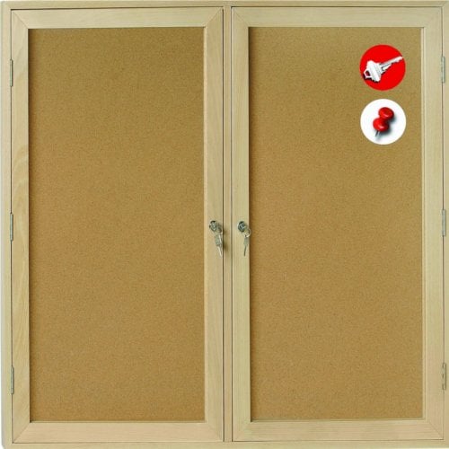 MasterVision 2-Door 24" x 36" Cork Bulletin Enclosed Board with Oak Wood Frame