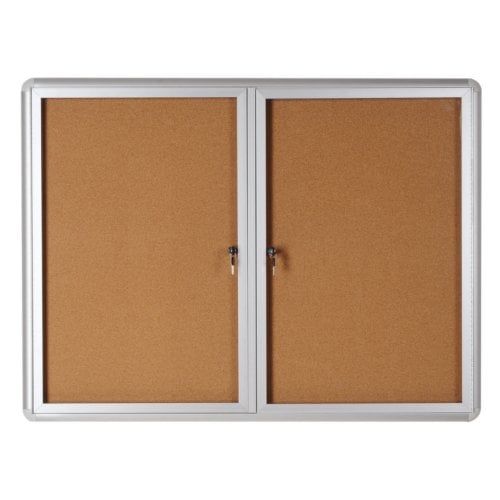 MasterVision 2-Door 60" x 36" Cork Bulletin Enclosed Board with Aluminum Frame