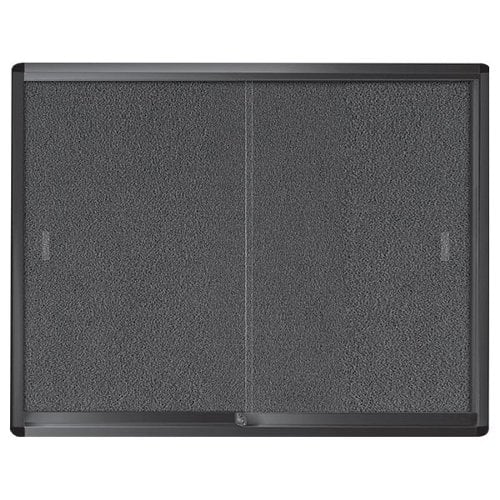 MasterVision 2-Sliding Door 48" x 36" Grey Fabric Bulletin Enclosed Board w/ Graphite Aluminum Frame