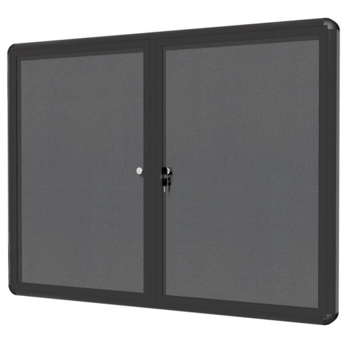 MasterVision 2-Swing Door 48" x 36" Grey Fabric Bulletin Enclosed Board w/ Graphite Aluminum Frame
