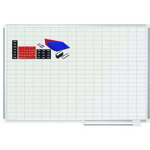 MasterVision 48" x 72" Magnetic Gold Ultra 1x2 Grid Planner Whiteboard with Accessory Kit
