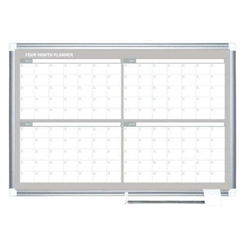 MasterVision Magnetic Gold Ultra 4-Month Planner Whiteboard with Aluminum Frame