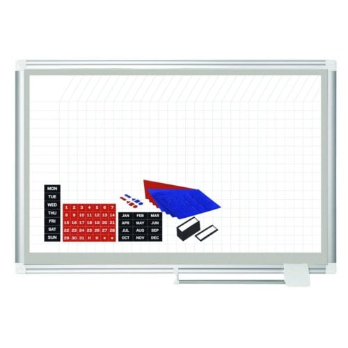 MasterVision 48" x 72" Magnetic Platinum Plus 1" x 1" Grid Planner Porcelain Whiteboard with Aluminum Frame