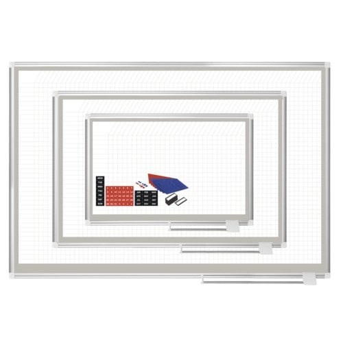 MasterVision Magnetic Platinum Plus 1" x 1" Grid Planner Porcelain Whiteboard with Aluminum Frame