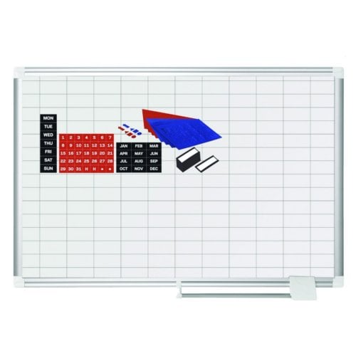MasterVision 48" x 72" Magnetic Platinum Plus 1x2 Grid Planner Porcelain Whiteboard with Accessory Kit