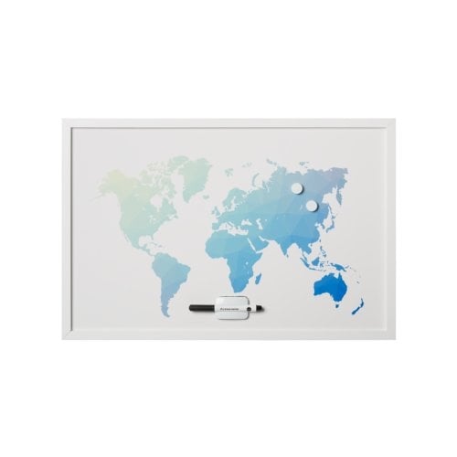 MasterVision 24" x 36" World Map Magnetic Steel Dry Erase Board with White MDF Frame