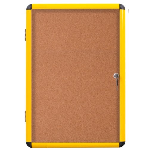 MasterVision Single-Door Industrial Cork Enclosed Bulletin Boards with Yellow Aluminum Frame