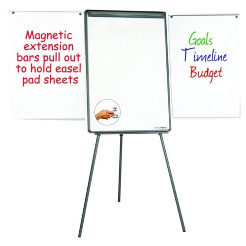 MasterVision 29" x 41" Economic Tripod Presentation Easel w/ Extension Bars (Silver Easy Clean Dry-Erase)