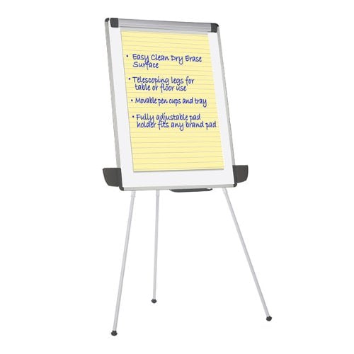 MasterVision 29" x 41" Tripod Presentation Easel w/ Pen Cups (Silver Easy Clean Dry-Erase)