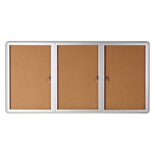MasterVision 3-Door 72" x 36" Cork Bulletin Enclosed Board with Aluminum Frame