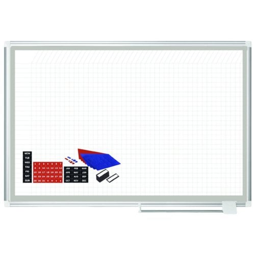 MasterVision 36" x 48" Magnetic Gold Ultra Grid Planner Whiteboard with Aluminum Frame