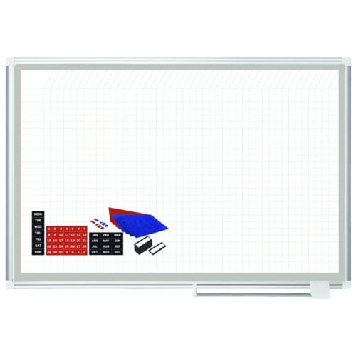 MasterVision Magnetic Platinum Plus 1" x 1" Grid Planner Porcelain Whiteboard with Aluminum Frame